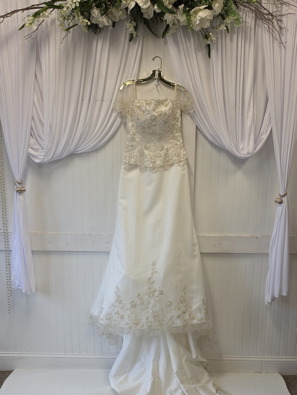 Anjolique New Ivory White Beaded Lace Pearl Sleeve Wedding Dress Size 8